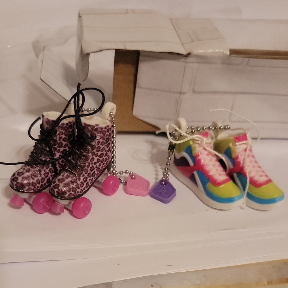Leopard Print Roller Skate and Colorful Sneaker Keychains